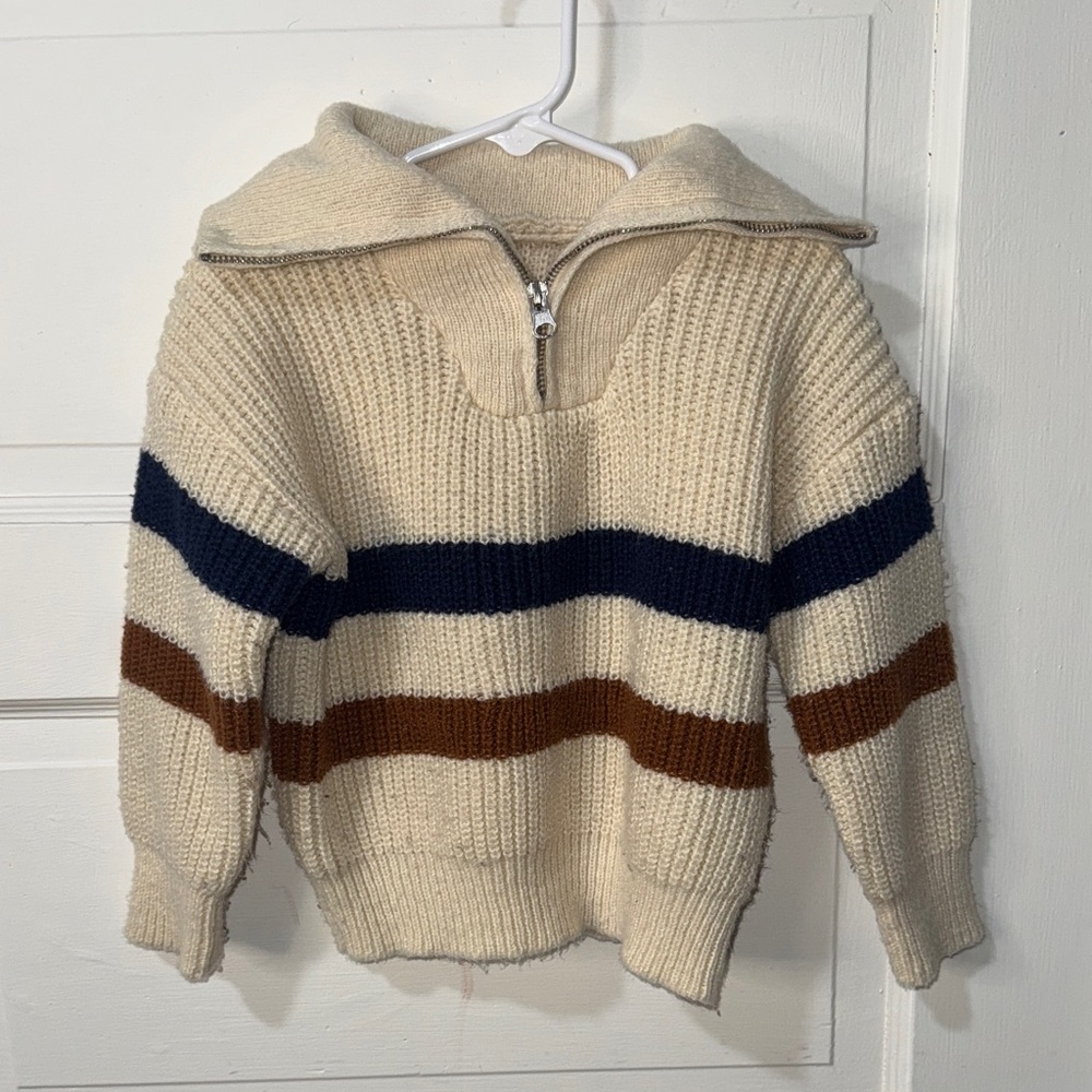 Striped Knit Sweater with Zipper
